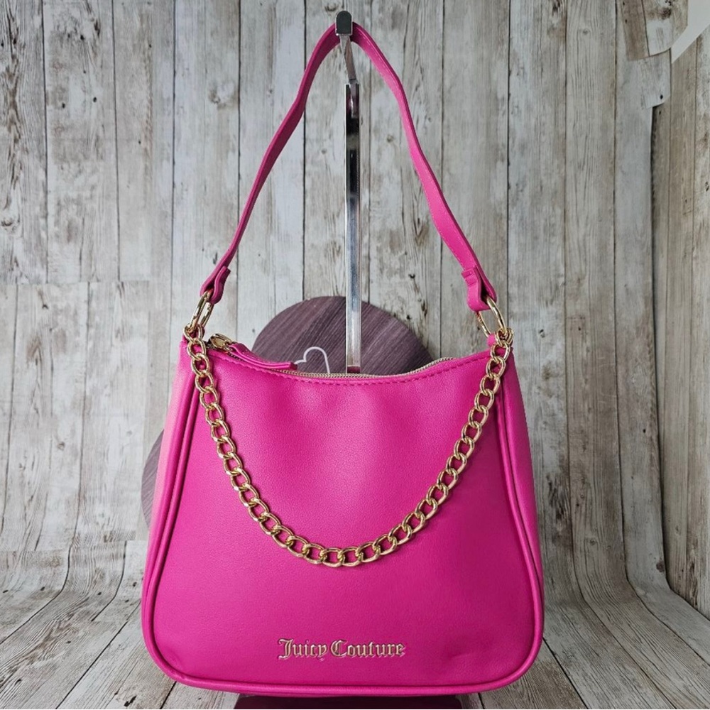 Juicy Couture Pink Shoulder Bag with Gold Chain Detail and Hobo Style